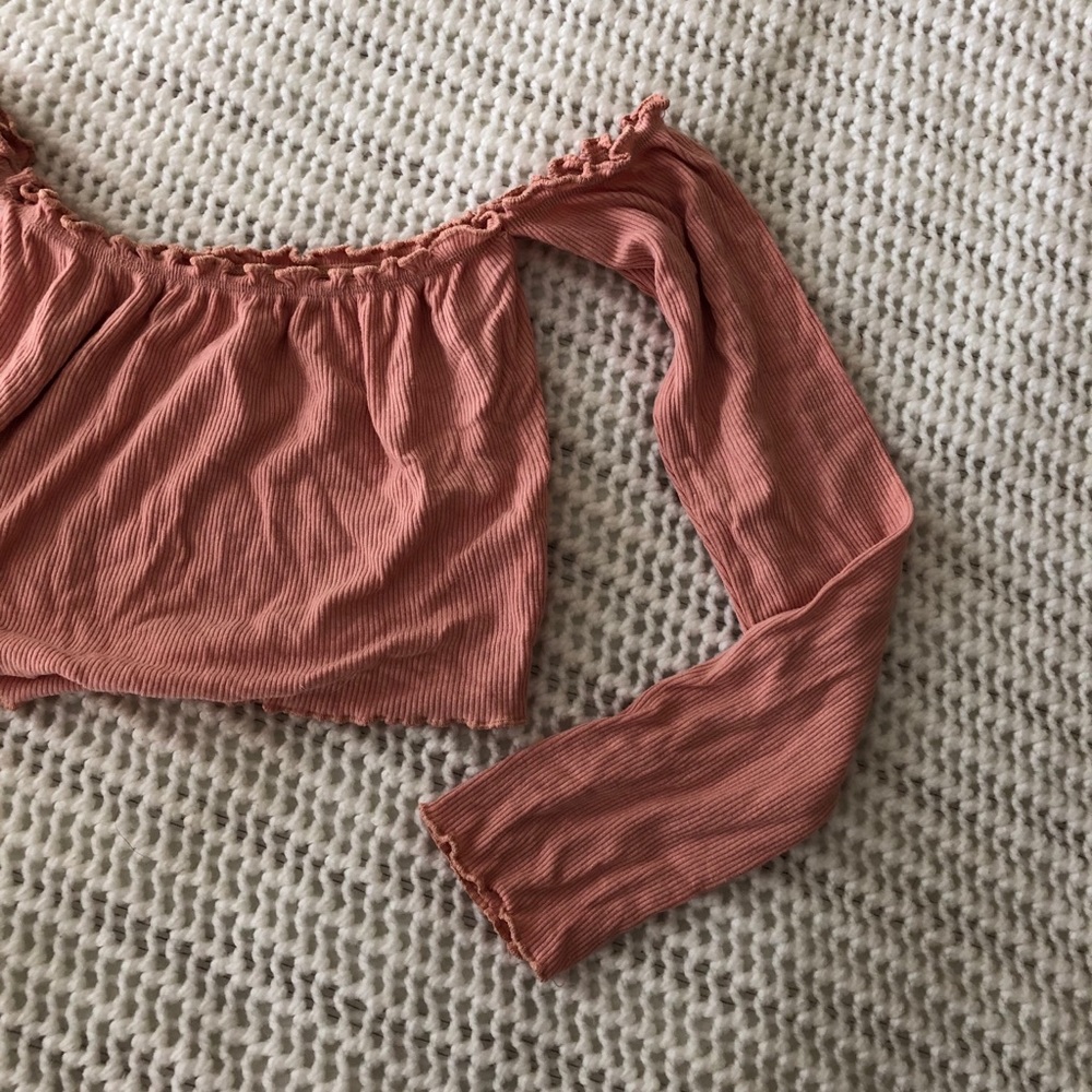 Pink Ribbed Off the Shoulder Shirt